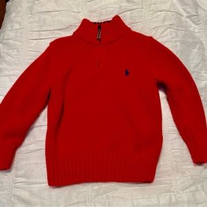 Polo Ralph Lauren, red quarter zip sweater, worn once, EUC, navy logo